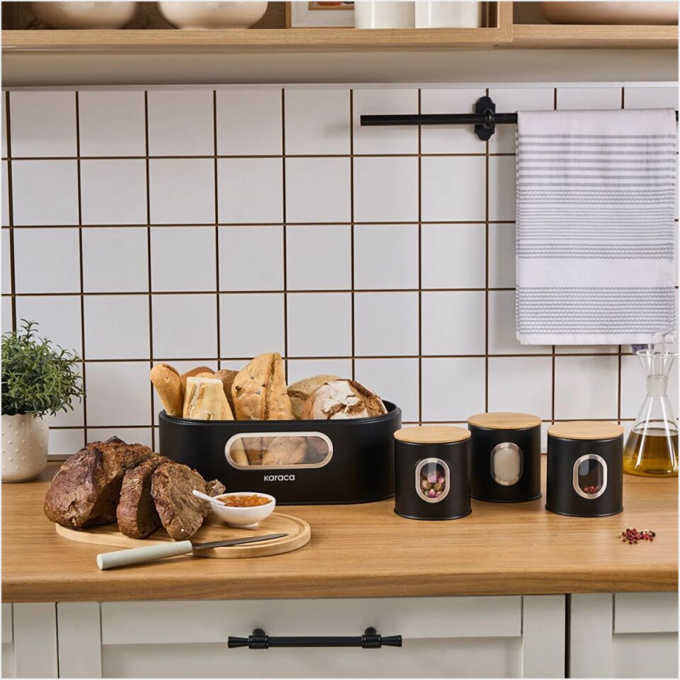 KARACA PREMİUM EKMEK KUTUSU-SAKLAMA KABI HEDİYELİ SİYAH