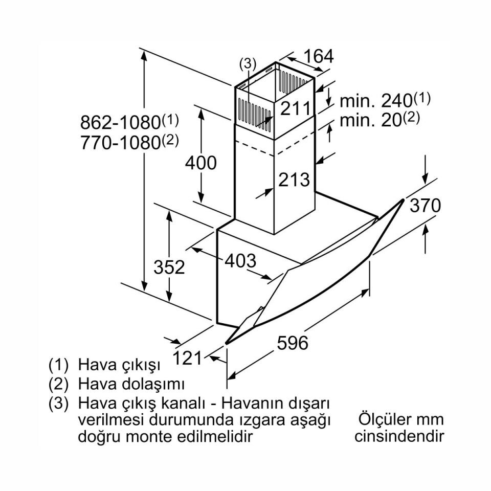 Profilo DVE6G560 Siyah Duvar Tipi Davlumbaz