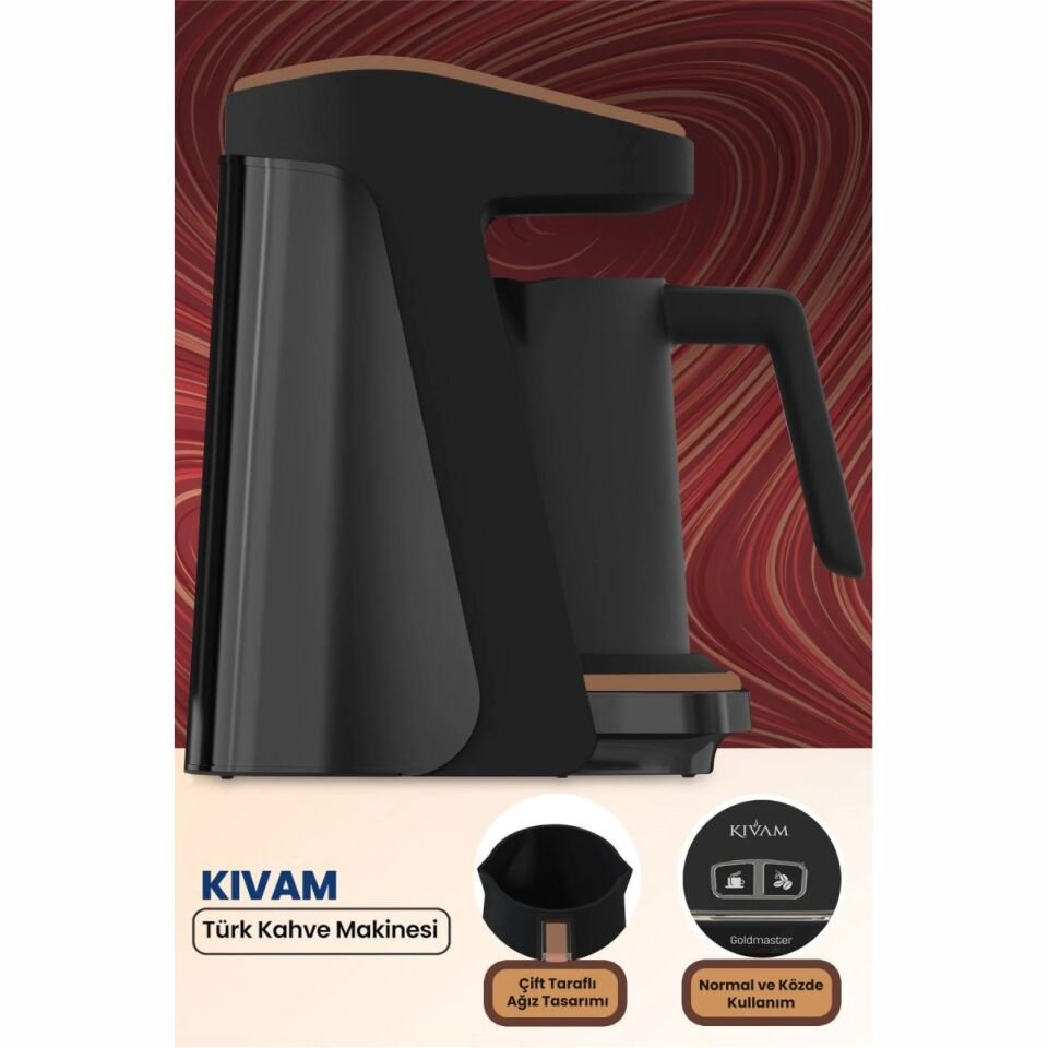 Goldmaster Kıvam Eco Siyah Geniş Hazneli Akıllı Yerleştirme Patentli Türk Kahve Makinesi