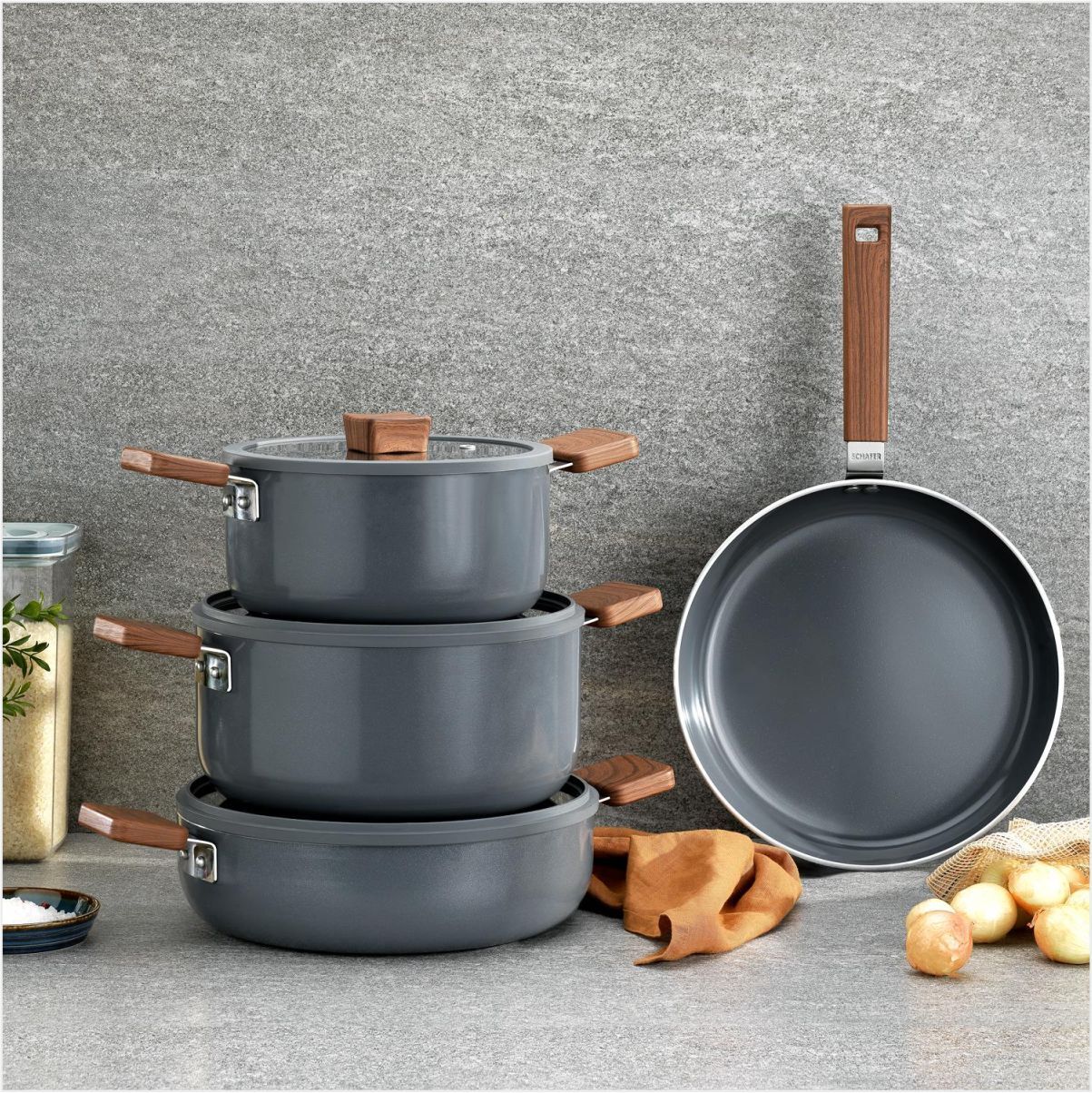 SCHAFER CERAMONİ SERAMİK TENCERE SETİ 7 PARÇA-GRİ