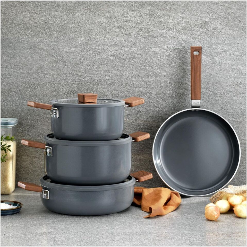 SCHAFER CERAMONİ SERAMİK TENCERE SETİ 7 PARÇA-GRİ