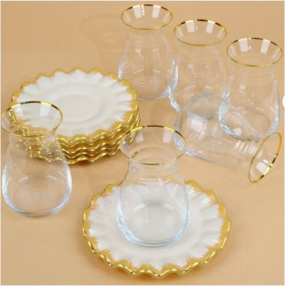 Glore Latte 19 Parça Tepsili Çay Seti