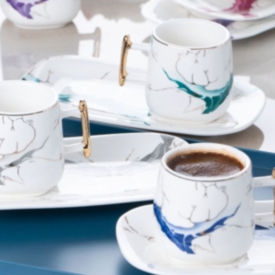 Acar Maison Porselen 6 Kişilik Kahve Fincan Takımı Renkli