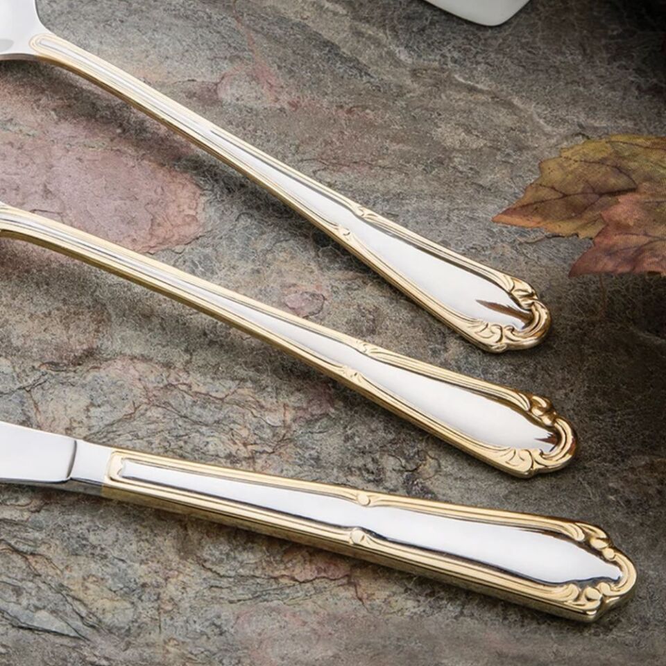 Emsan Elegance Göksu Gold 84 Parça 12 Kişilik Lüks Kutulu Çatal Kaşık Bıçak Seti