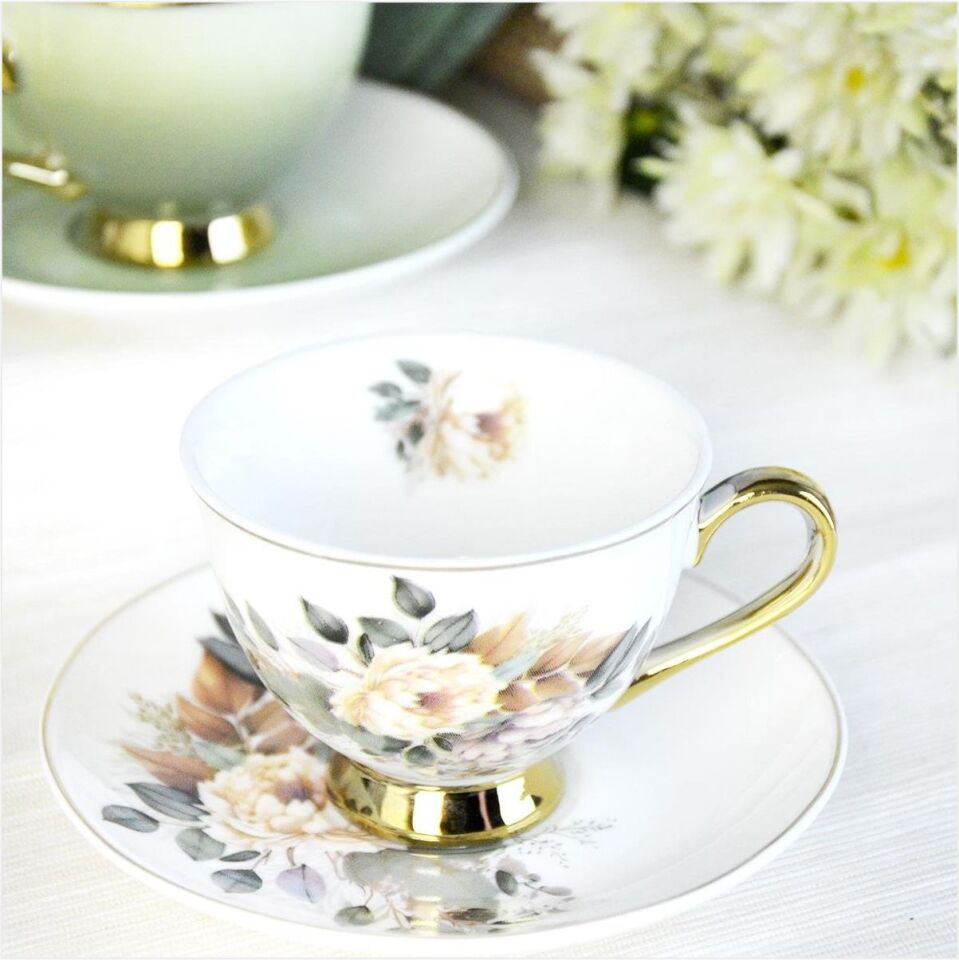 Şener  P/Por-101759Paçi-Botania Çiçekli Yaldızlı Kahve Fincan