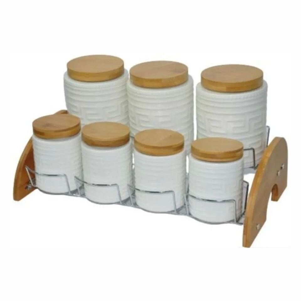 Çiftçiler Kb004 Bambu Kapaklı 7Li Beyaz Baharat Seti