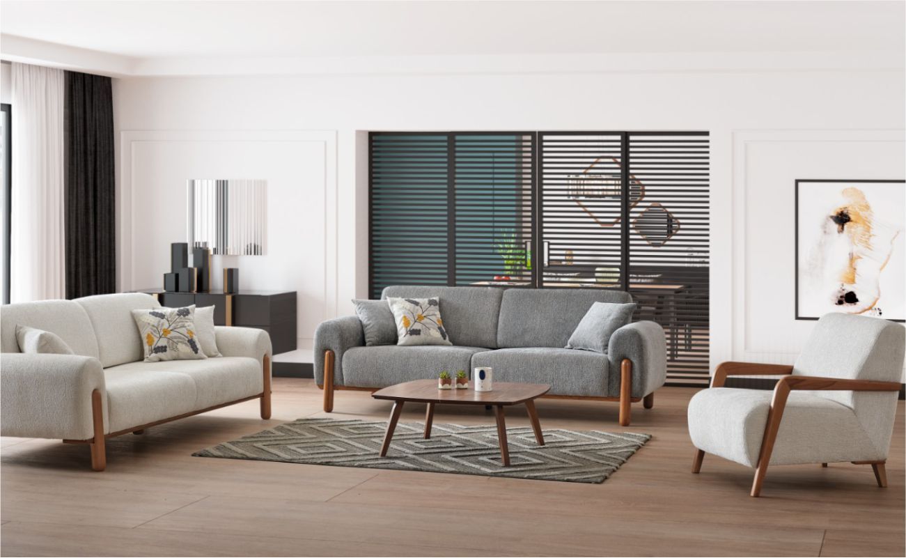 Beyza Bohem Koltuk Takımı 3+1 Buble 10 Antrasit/ 3+1 Buble Grı