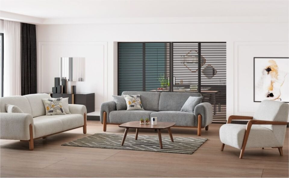 Beyza Bohem Koltuk Takımı 3+1 Buble 10 Antrasit/ 3+1 Buble Grı