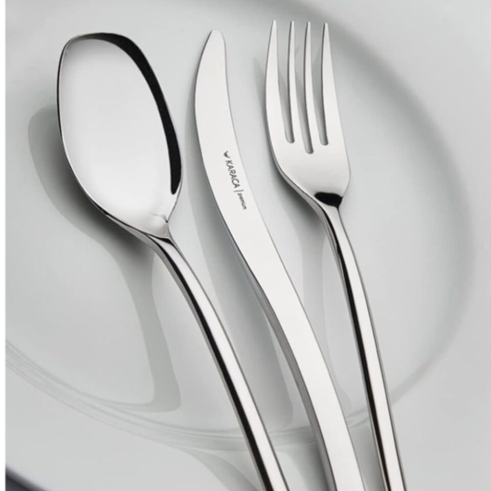 Karaca 316 Elegance Dora Platin 12 Kişilik 84 Parça Çatal Kaşık Bıçak Takımı