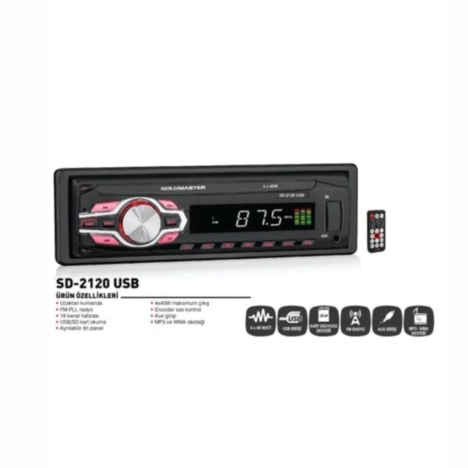 Goldmaster Ayrılabilir Kafa Panel 45W Sd Usb Oto Teyp Sd 2120