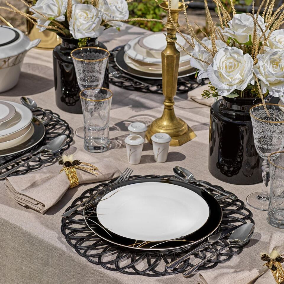 Schafer Tılsım Charm Yemek Takımı 60 Parça-Siyah