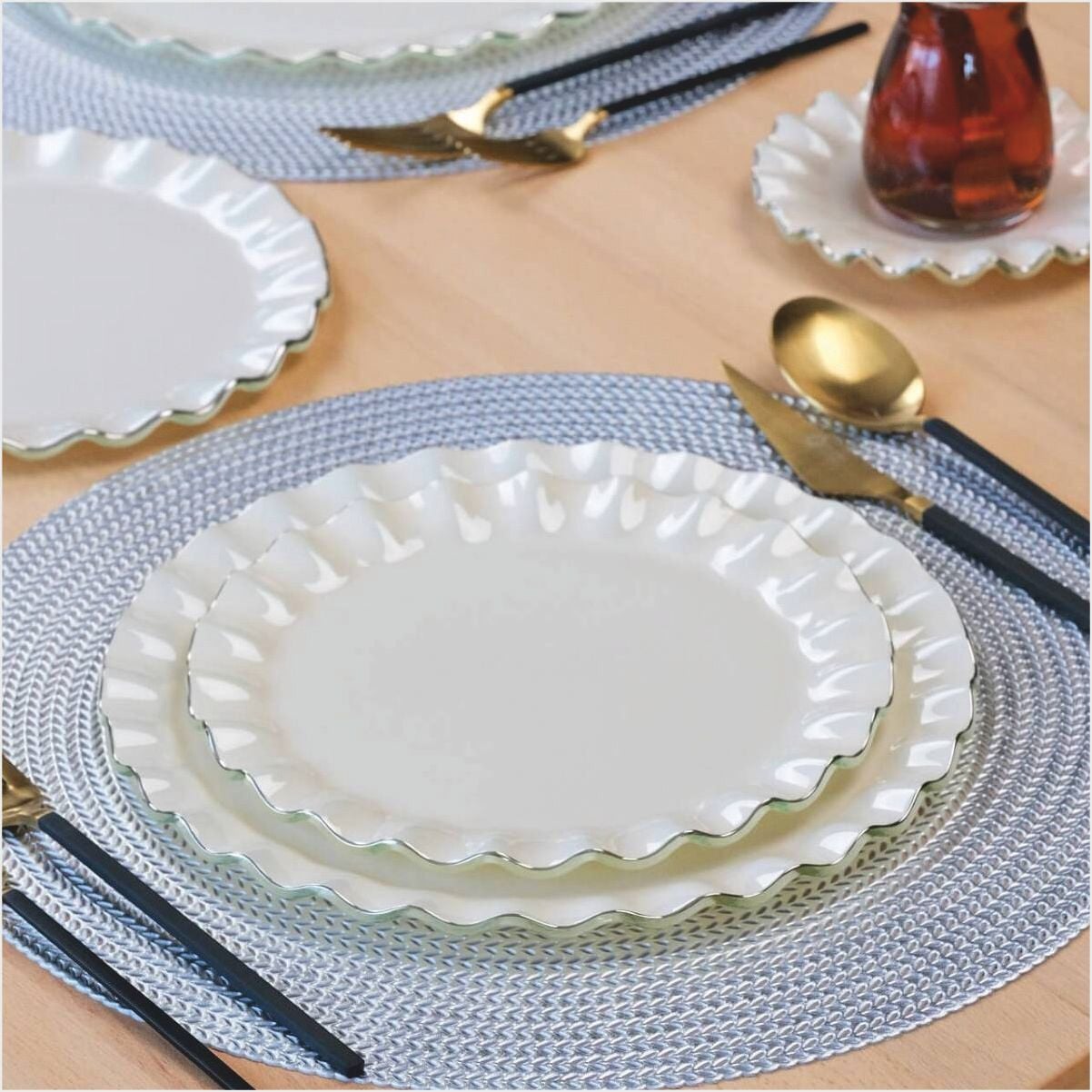 Glore Solid Krem Wavy 28 Parça Tea Time