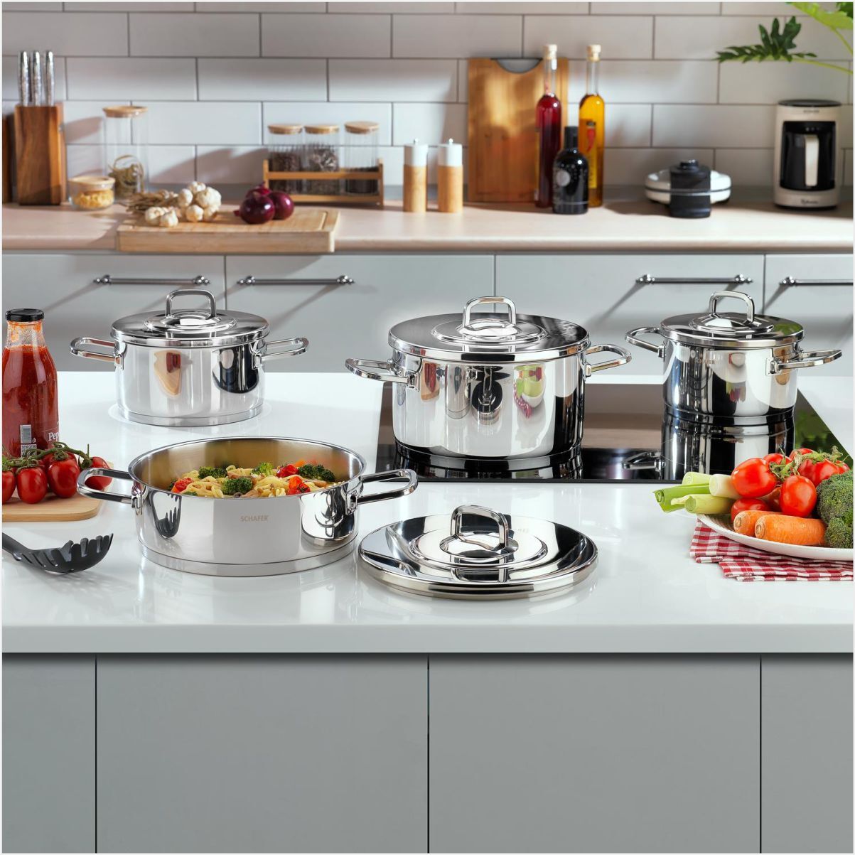 Schafer New Prime Çelik Tencere Seto 8Parça-Inox 08P