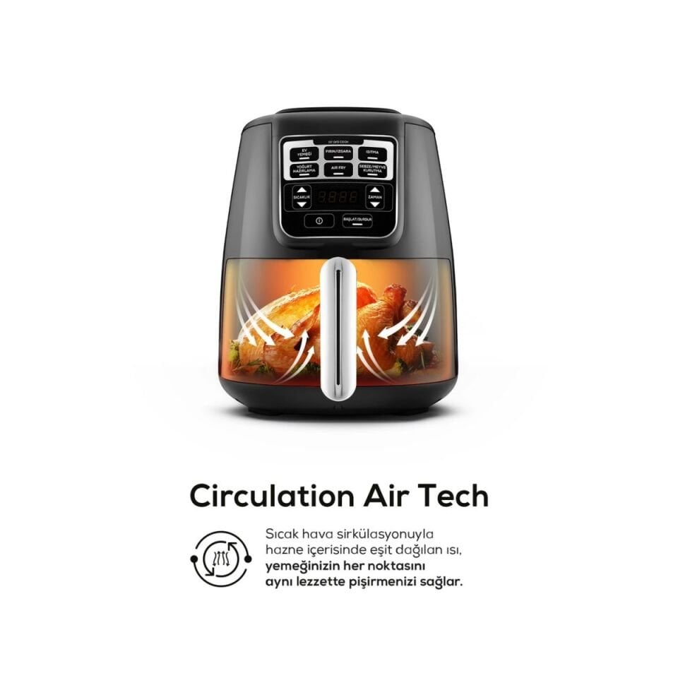 Karaca Air Pro Cook XL 2 in 1 Konuşan Airfryer Black Chrome 4 Kişilik