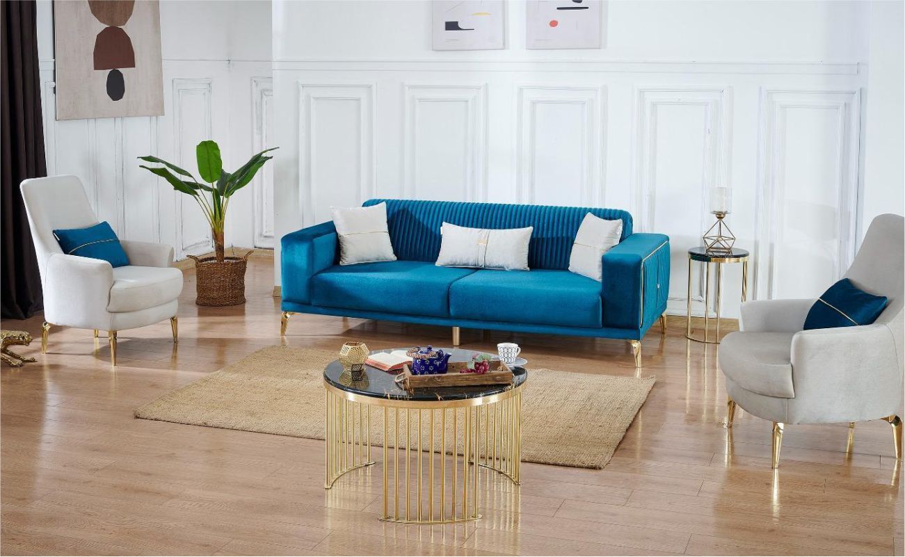 Elegance Koltuk Takımı 3+1+1 L02 Krem/ 3 Lü L14 Lacivert