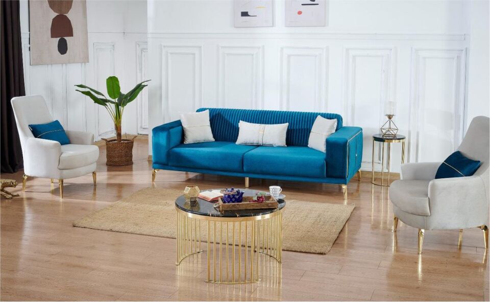 Elegance Koltuk Takımı 3+1+1 L02 Krem/ 3 Lü L14 Lacivert