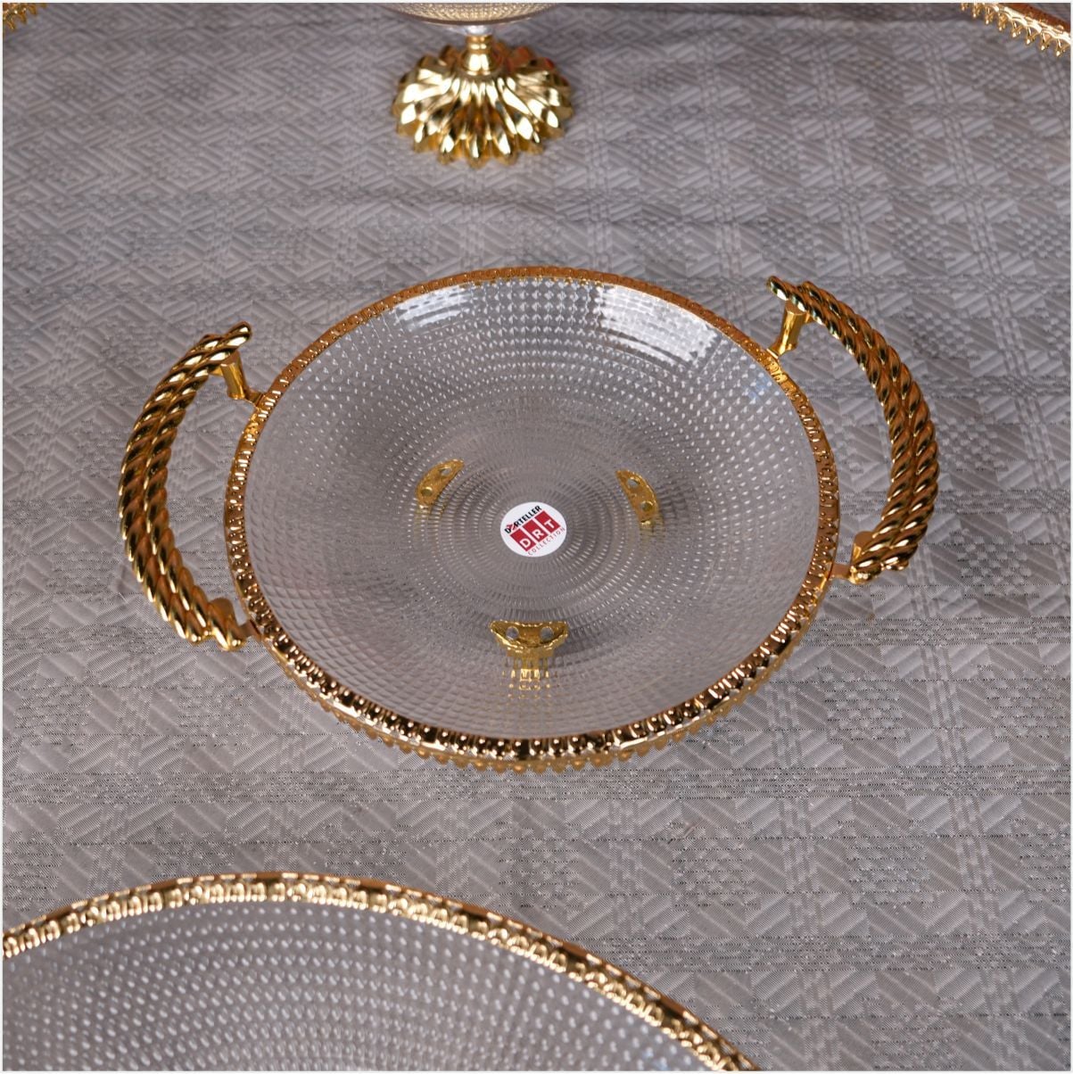DRT*6310  OTTOMAN 21,5X21,5 CM MİNİ AYAKLI KULPLU ALTIN TELLİ SUNUMLUK