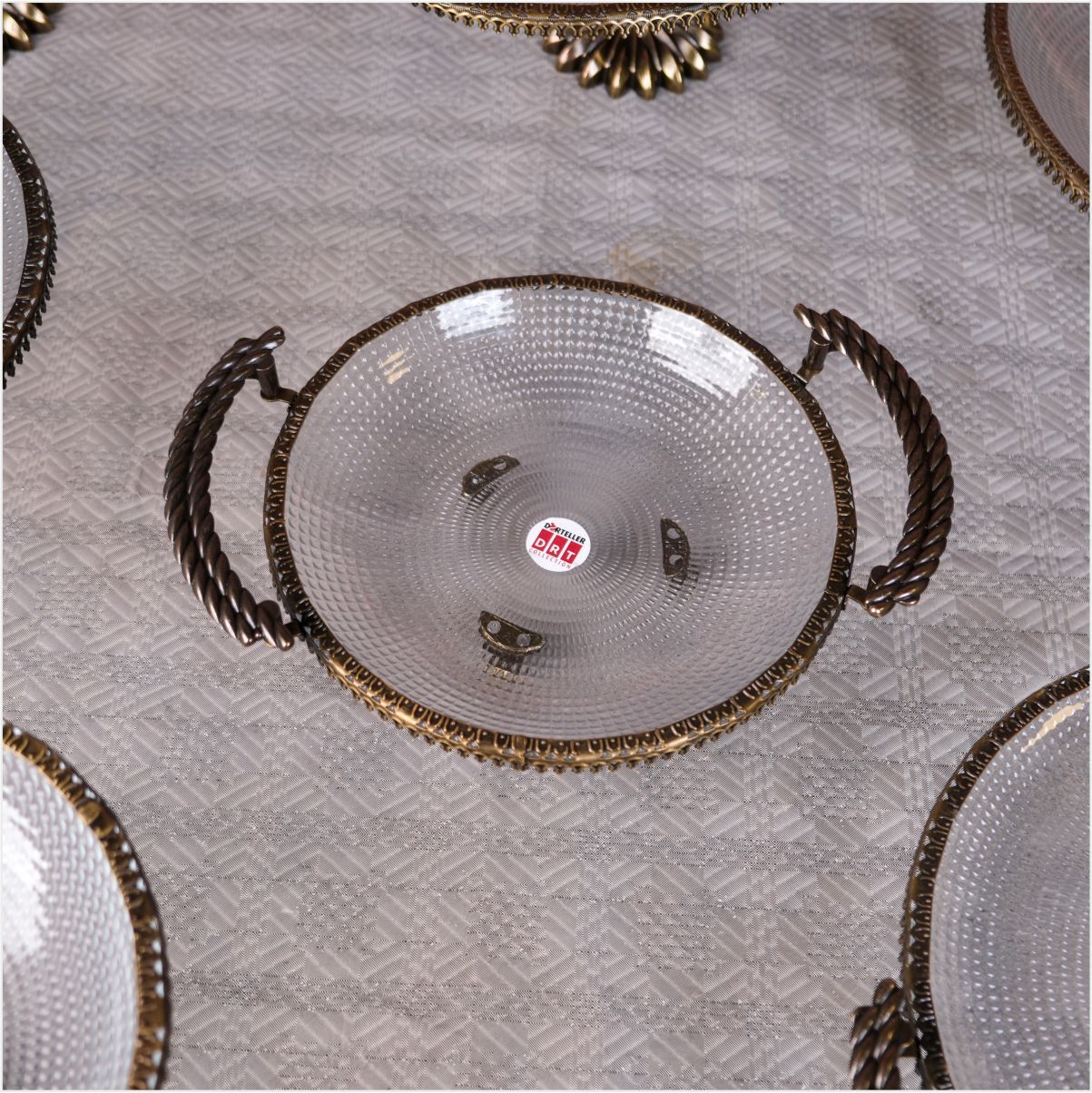 DRT*6311  OTTOMAN 21,5X21,5 CM MİNİ AYAKLI KULPLU ESKİTME TELLİ SUNUMLUK