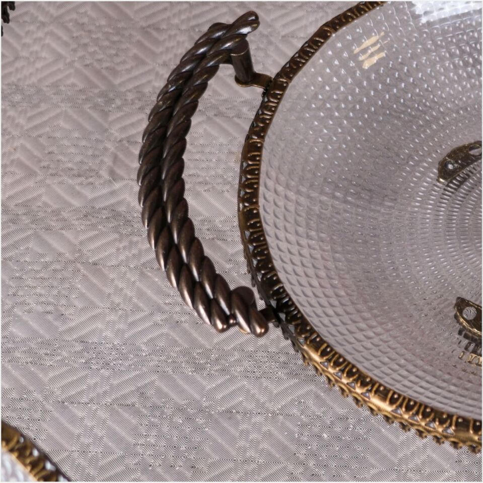 DRT*6311  OTTOMAN 21,5X21,5 CM MİNİ AYAKLI KULPLU ESKİTME TELLİ SUNUMLUK