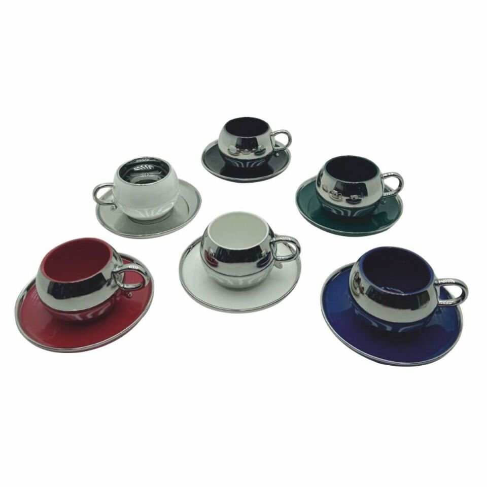 Krd Home 3409*Krd Gümüş 6 Lı Kahve Fincan Takımı.