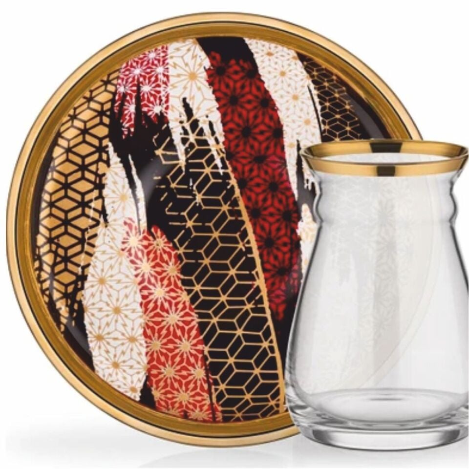 Glore Mix Desen Parlak Çay Seti 6 Lı