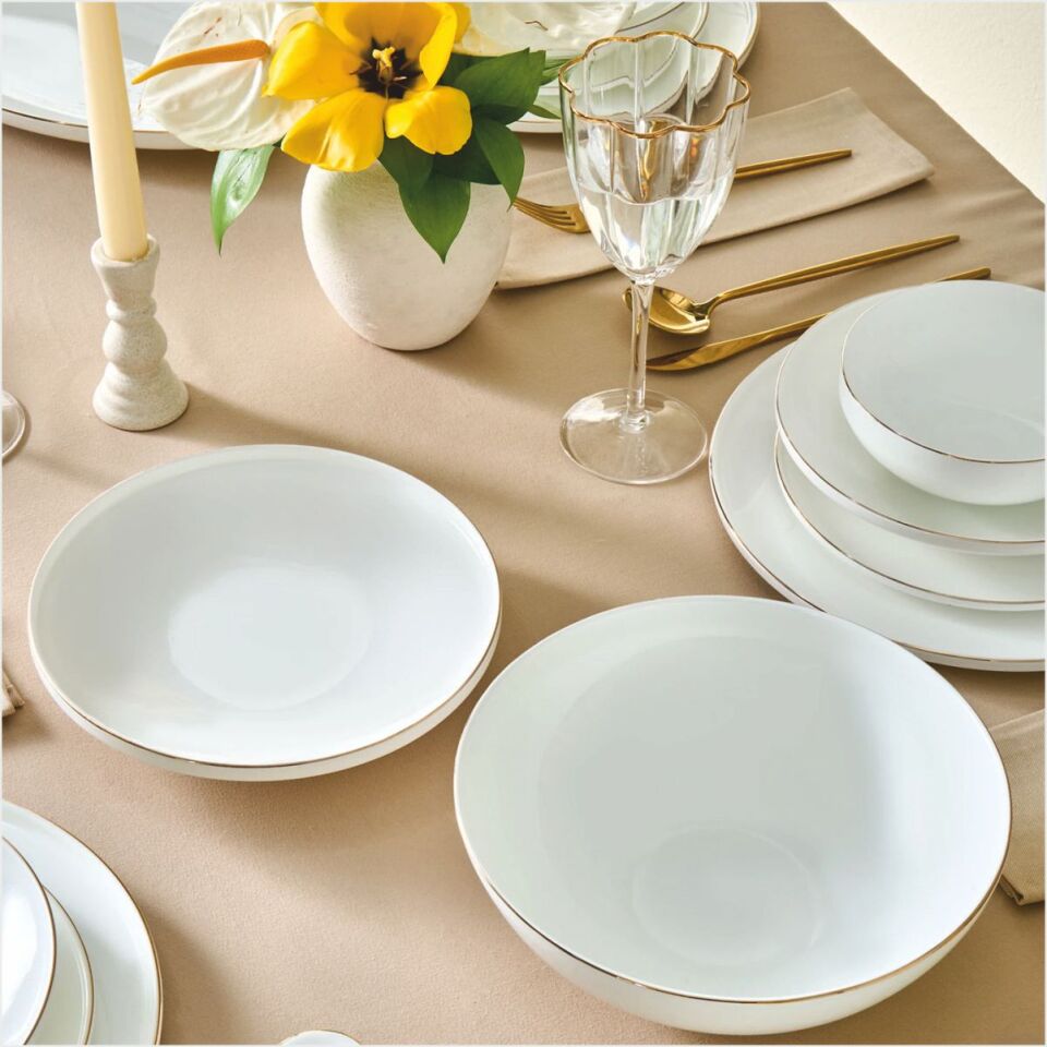Karaca Fine Bone Meridian 55 Parça 12 Kişilik Yemek Takımı Gold