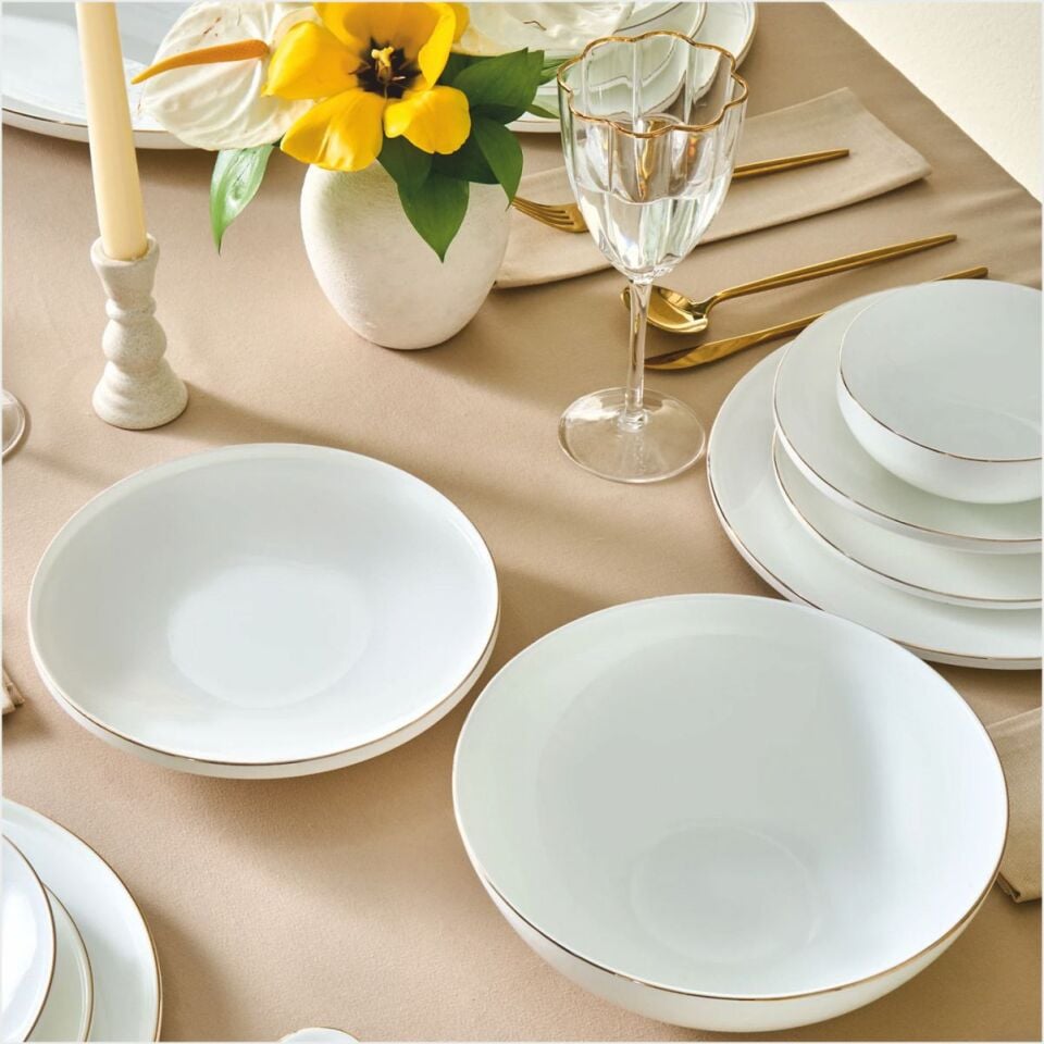 Karaca Fine Bone Meridian 55 Parça 12 Kişilik Yemek Takımı Gold