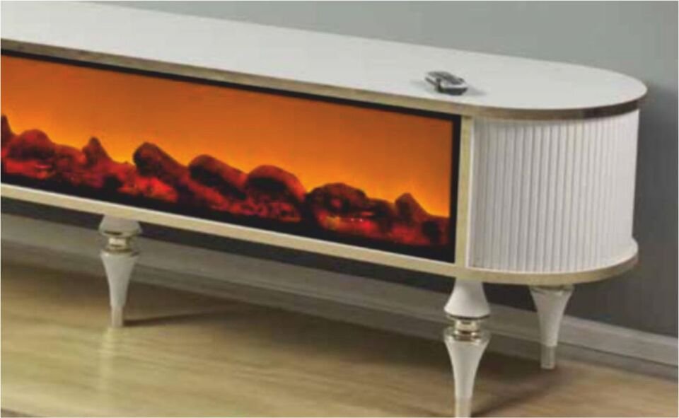 Linza Oval Hoparlörlü Şömineli Tv Sehpası 180 Cm Aytaşı