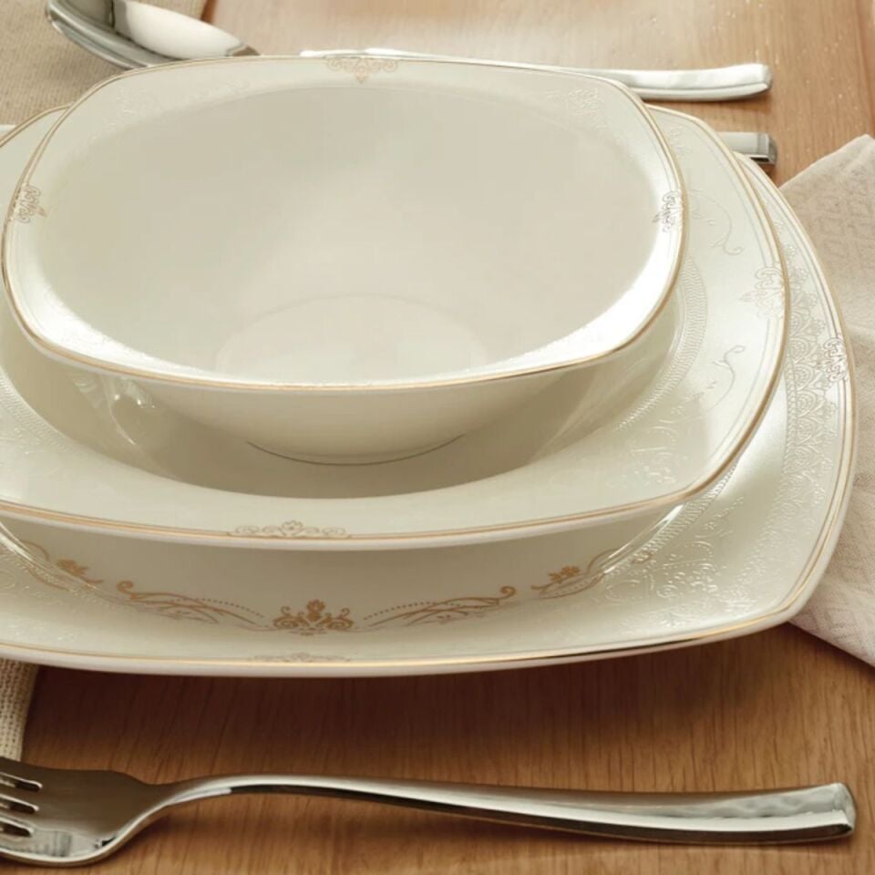 Emsan Bone Yeni Mimoza 12 Kişilik Yemek Takımı 60 Parça Yarım Kare