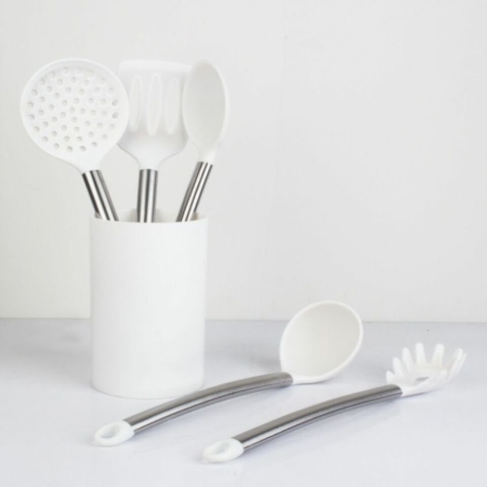 Acar Silikon Kepçe Seti Stantlı 6 Parça Metal Saplı