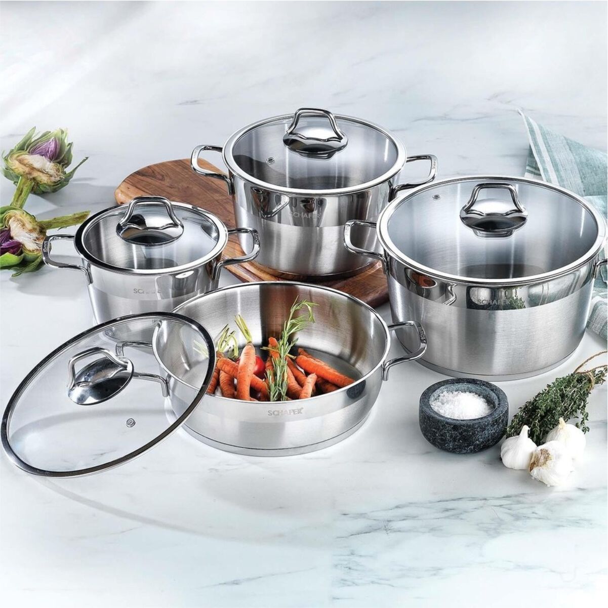 Schafer 8 Parça Shf2410 Vals Çelik Tencere Seti İnox