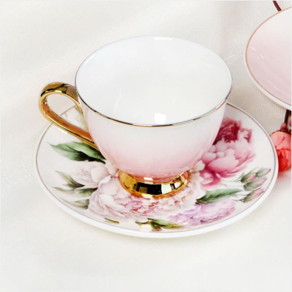 Şener P/Por-101762 Paçi-Garden Çiçekli Yaldızlı Kahve Fincan