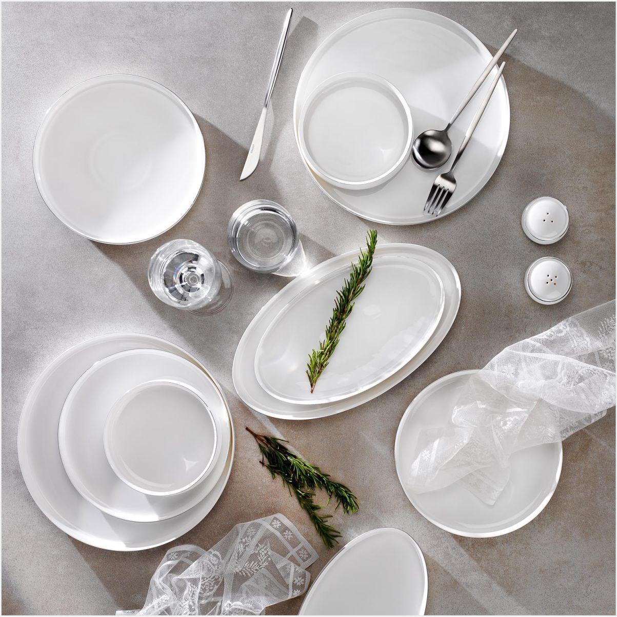 SCHAFER SUPERFİNE BONE LUMİERE YEMEK TAKIMI 56 PARÇA-PLATİN