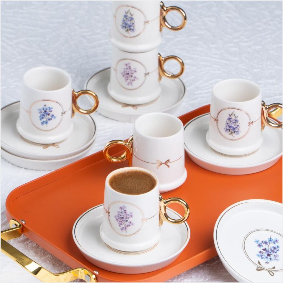 Acar Wild Rose 6 Kişilik Porselen Kahve Fincanı Takımı - 90 ml