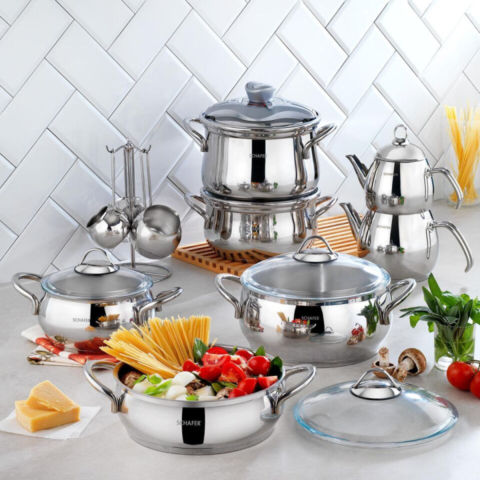 Schafer Alia Çelik Çeyiz Seti 18 Parça-Gümüş