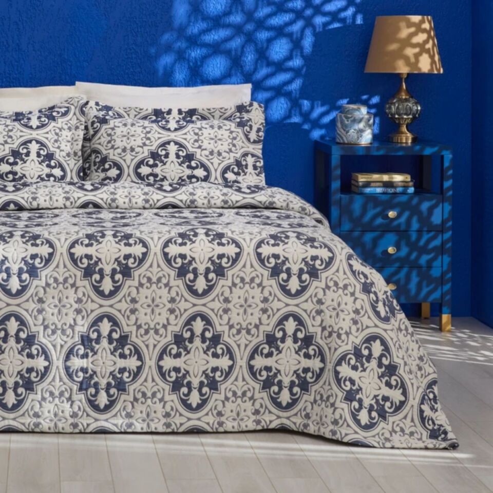 Karaca Home Bluva Çift Kişilik Yatak Örtüsü Takımı Mavi