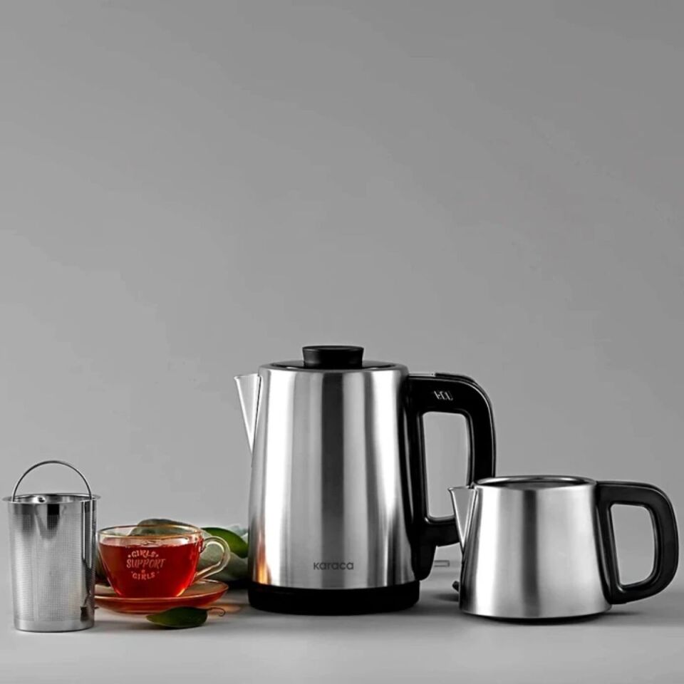Karaca 2 In 1 Çelik Su Isıtıcı Çay Makinesi Inox Aile Boyu Geniş Kapasite