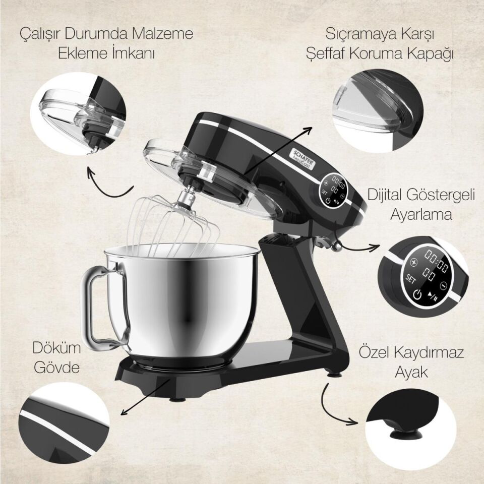 Schafer Neocast 1800 W 6 lt Siyah Stand Mikser