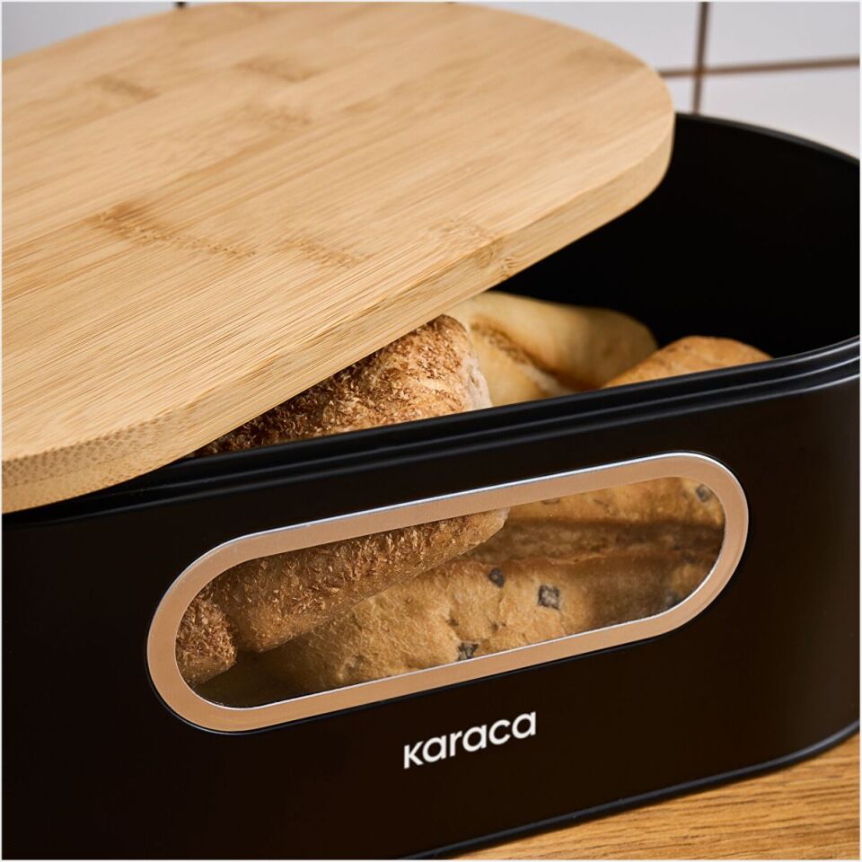 Karaca Premium Ekmek Kutusu-Saklama Kabı Hediyeli Siyah