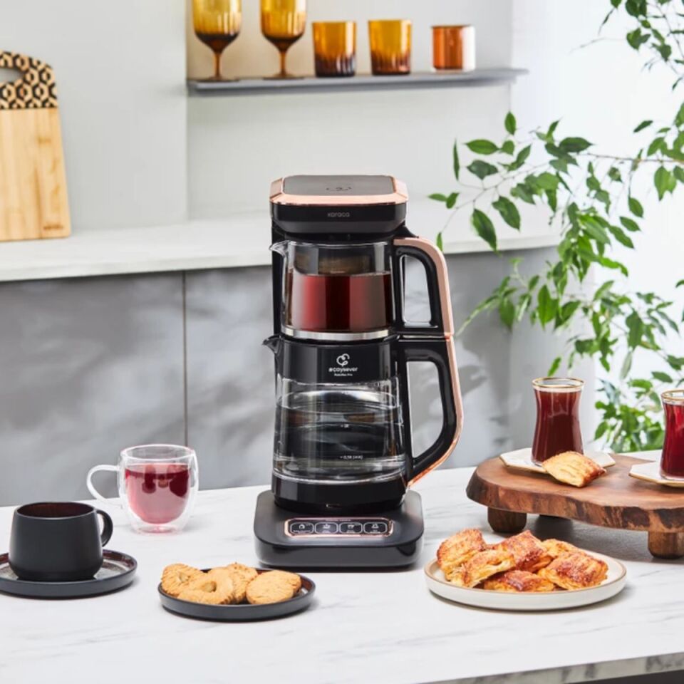 Karaca Çaysever Robotea Pro 4in1 2500 W Black Copper Konuşan Cam Çay Makinesi