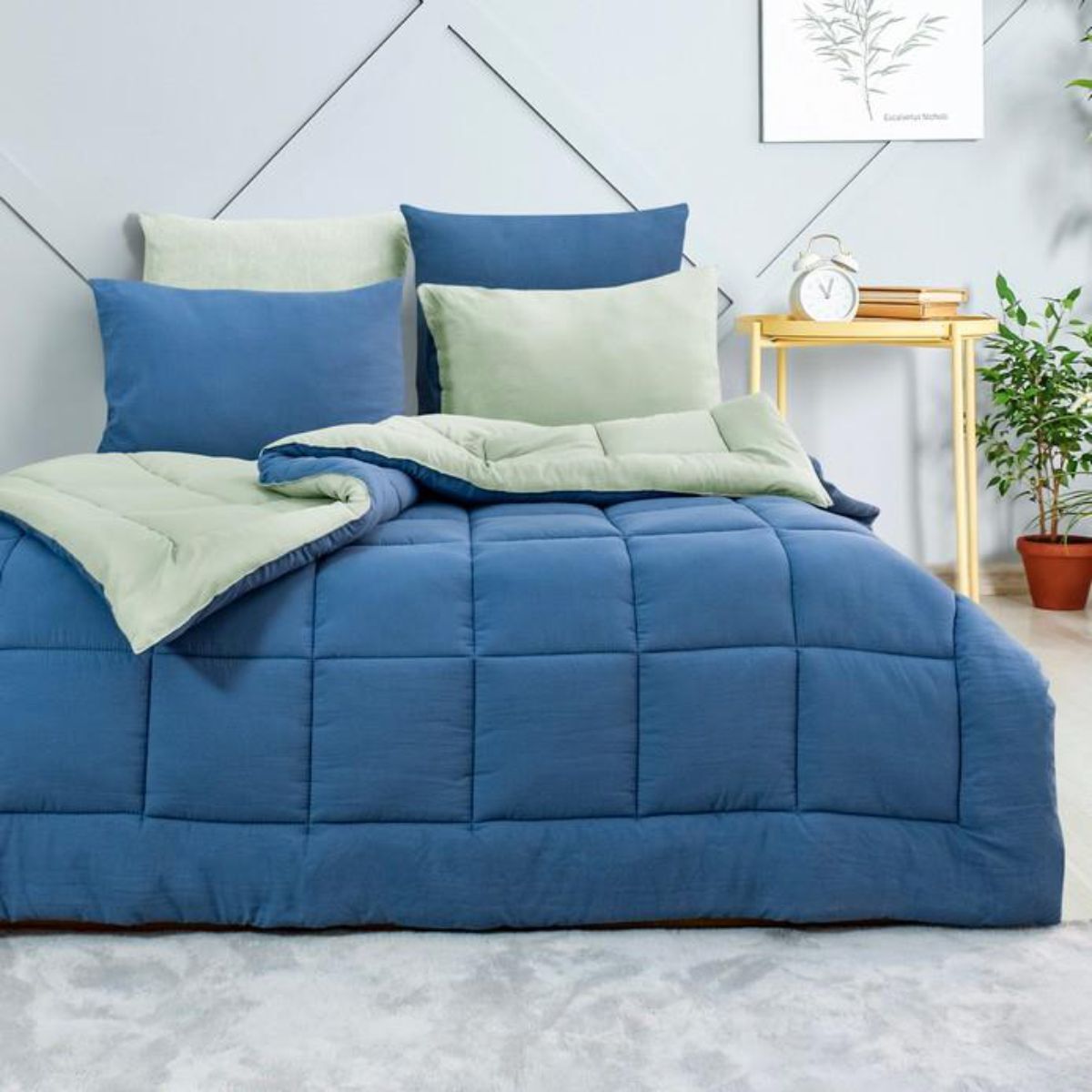 Schafer Home Softy Comfort Yorgan Seti 4 Parça-İndigo/Su Yeşili