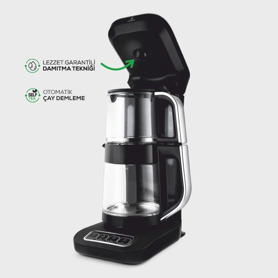 Karaca Çaysever Robotea Cam Demlikli Çay Makinesi Krom