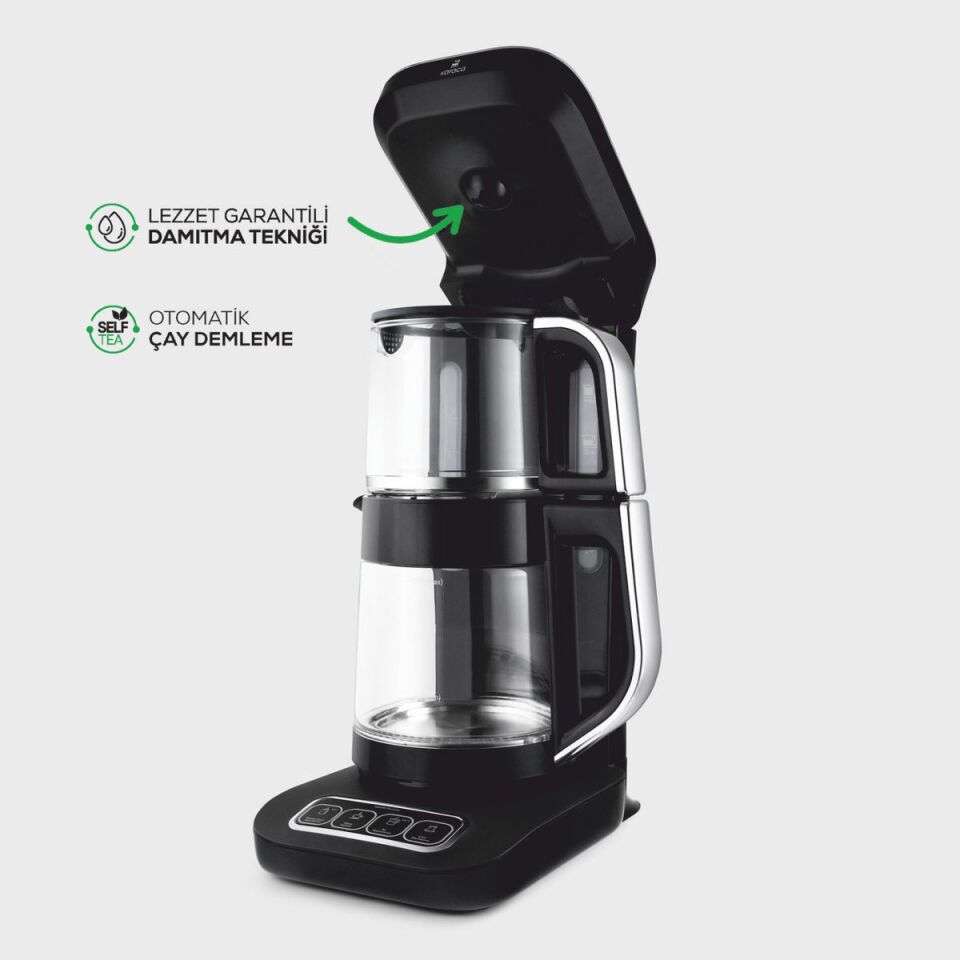 Karaca Çaysever Robotea Cam Demlikli Çay Makinesi Krom