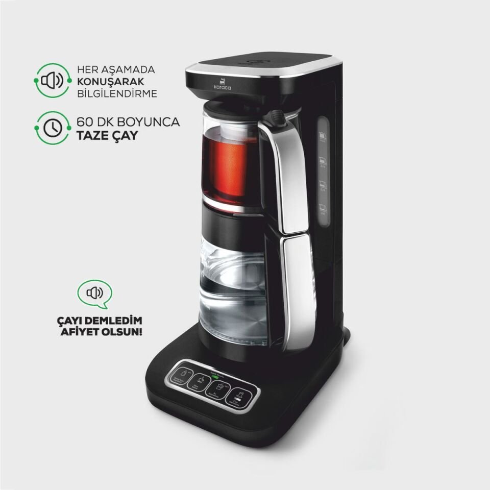 Karaca Çaysever Robotea Cam Demlikli Çay Makinesi Krom