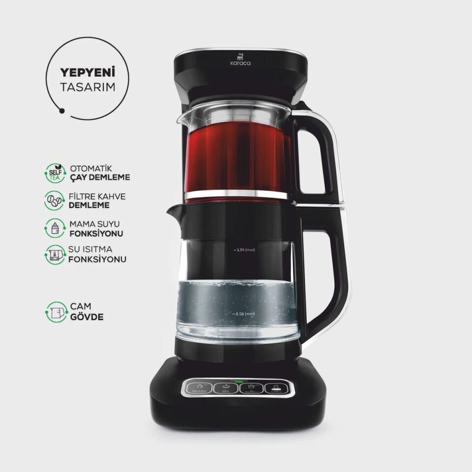 Karaca Çaysever Robotea Cam Demlikli Çay Makinesi Krom