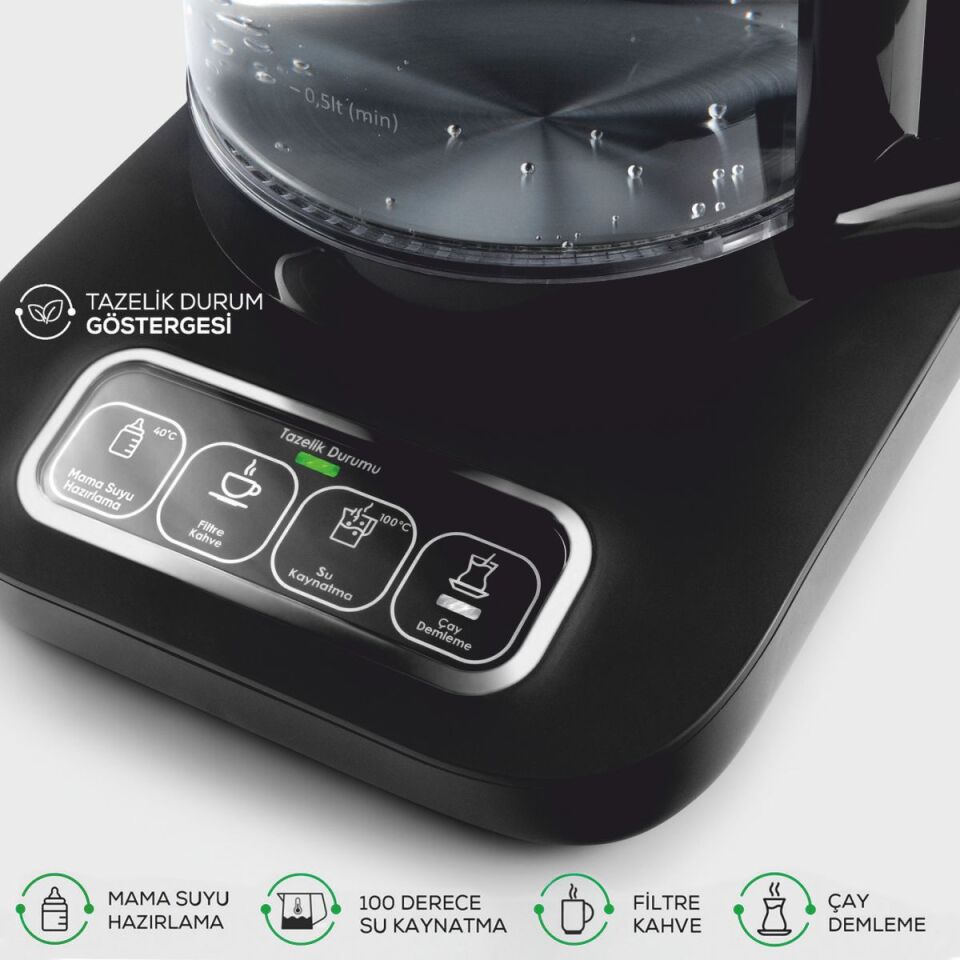 Karaca Çaysever Robotea Cam Demlikli Çay Makinesi Krom