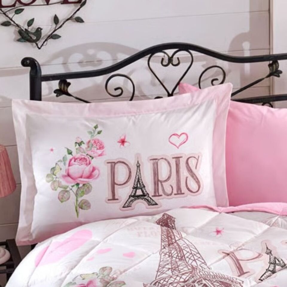 Aran Clasy Ranforce %100 Pamuk Tek Kişilik Uyku Seti Paris Love V1 Pembe