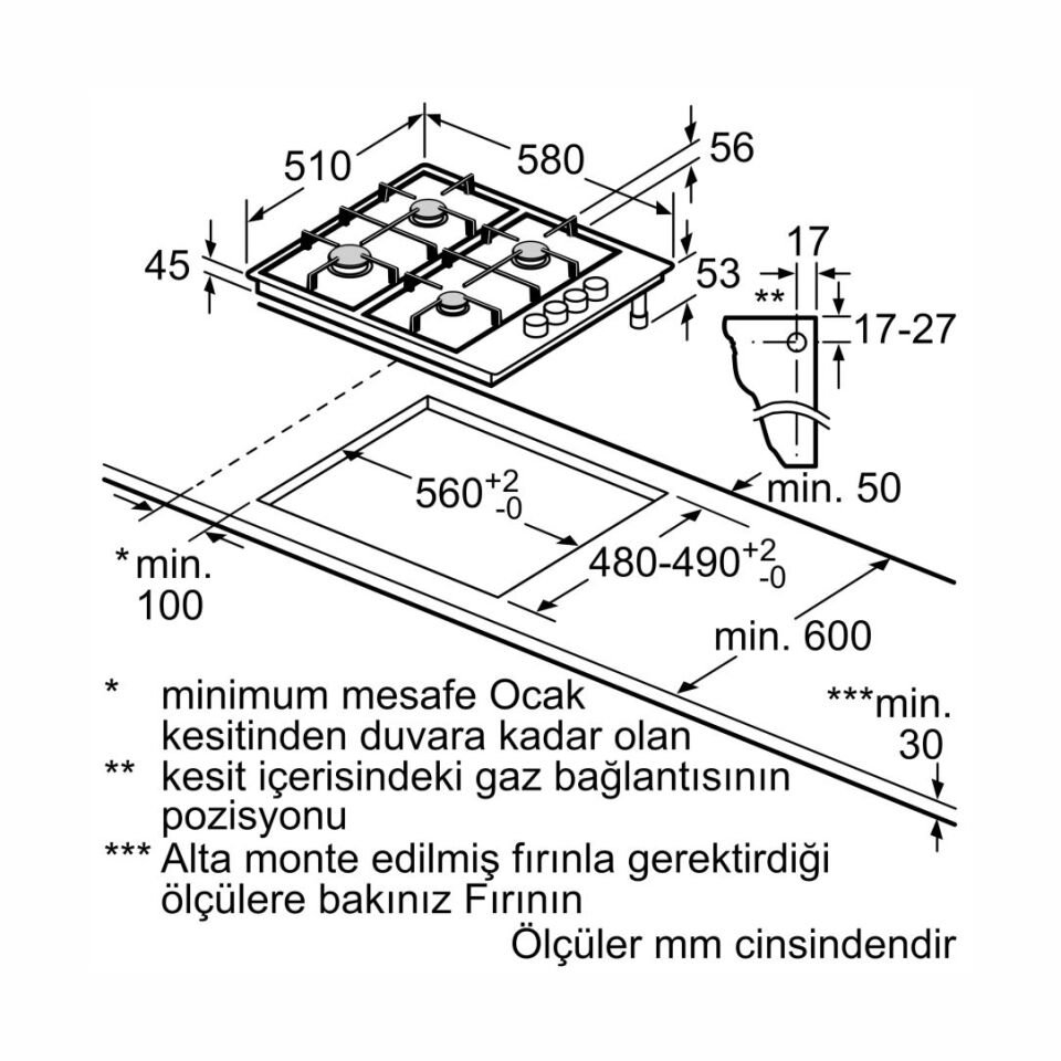 Profilo OB36P5B82D Inox Emaye Ankastre Ocak