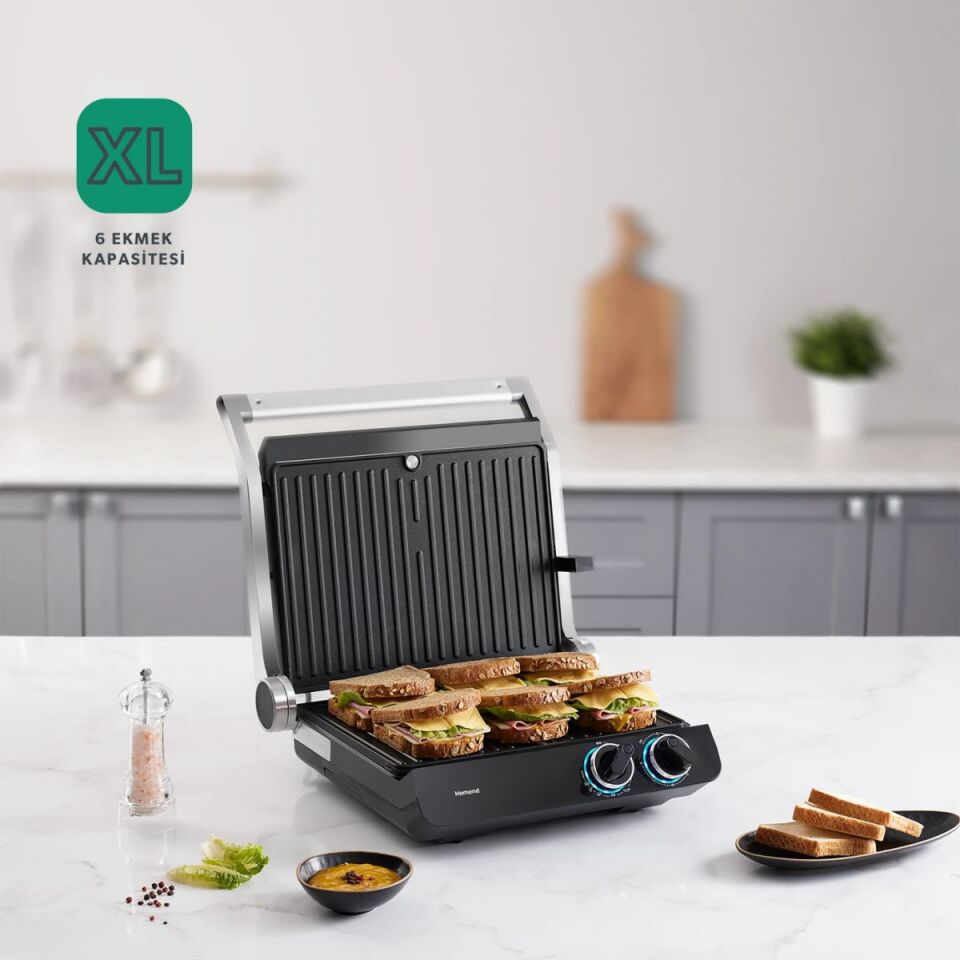 Emsan Homend Grilliant 1342H 3 in 1 Inox Gövde Çift Taraflı XL Döküm Plaka Tost ve Izgara Makinesi