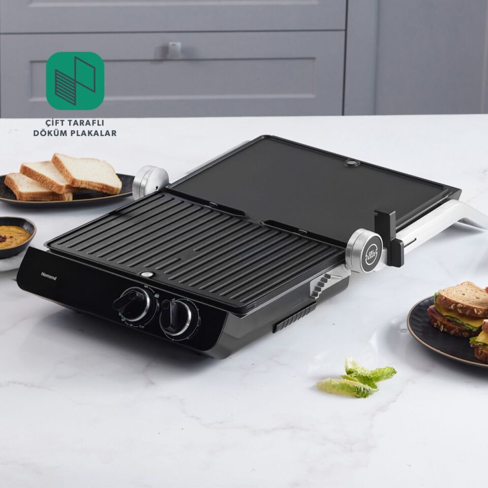Emsan Homend Grilliant 1342H 3 in 1 Inox Gövde Çift Taraflı XL Döküm Plaka Tost ve Izgara Makinesi